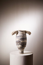 Load image into Gallery viewer, Matthew Fisher M.FISHER Stone Carved Marble Twisted Cotton Cord Rope Brown White Art Vase Sculpture
