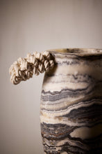Load image into Gallery viewer, Matthew Fisher M.FISHER Stone Carved Marble Twisted Cotton Cord Rope Brown White Art Vase Sculpture