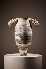 Load image into Gallery viewer, Matthew Fisher M.FISHER Stone Carved Marble Twisted Cotton Cord Rope Brown White Natural Vase Sculpture