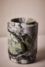 Load image into Gallery viewer, Matthew Fisher M.FISHER Carved Marble Large Green White Black Gray Vase Vessel Home Decorative 


