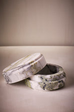 Load image into Gallery viewer, M. Fisher Marble Stone Box Round Container Decorative Lichen Green White Black 3
