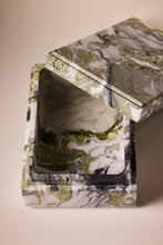 Load image into Gallery viewer, M. Fisher Marble Stone Box Square Large Container Decorative Lichen Black White Green 2
