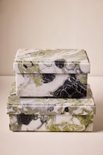 Load image into Gallery viewer, M. Fisher Marble Stone Box Square Large Container Decorative Lichen Black White Green 3

