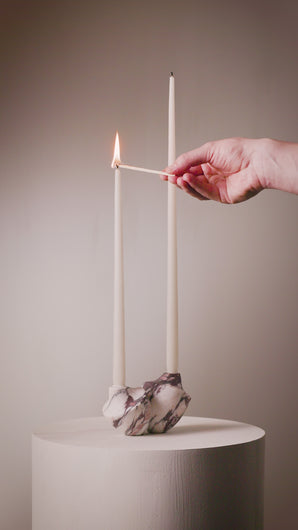 Matthew Fisher M.FISHER Stone Carved Marble Calacatta Viola Purple White Home Decor Candelabra Decorative Art
